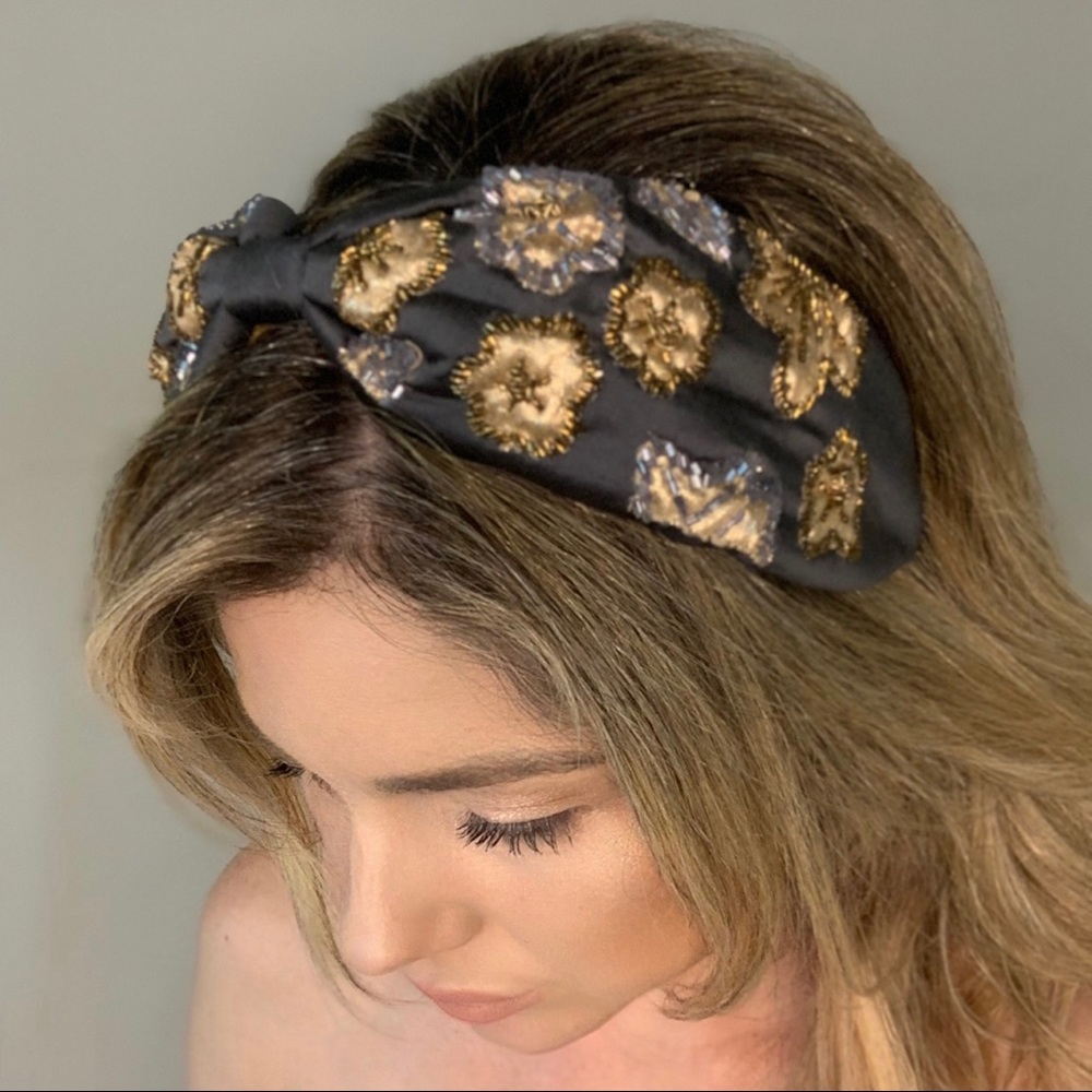 Blue and Gold Statement Beaded Embroidered Headband